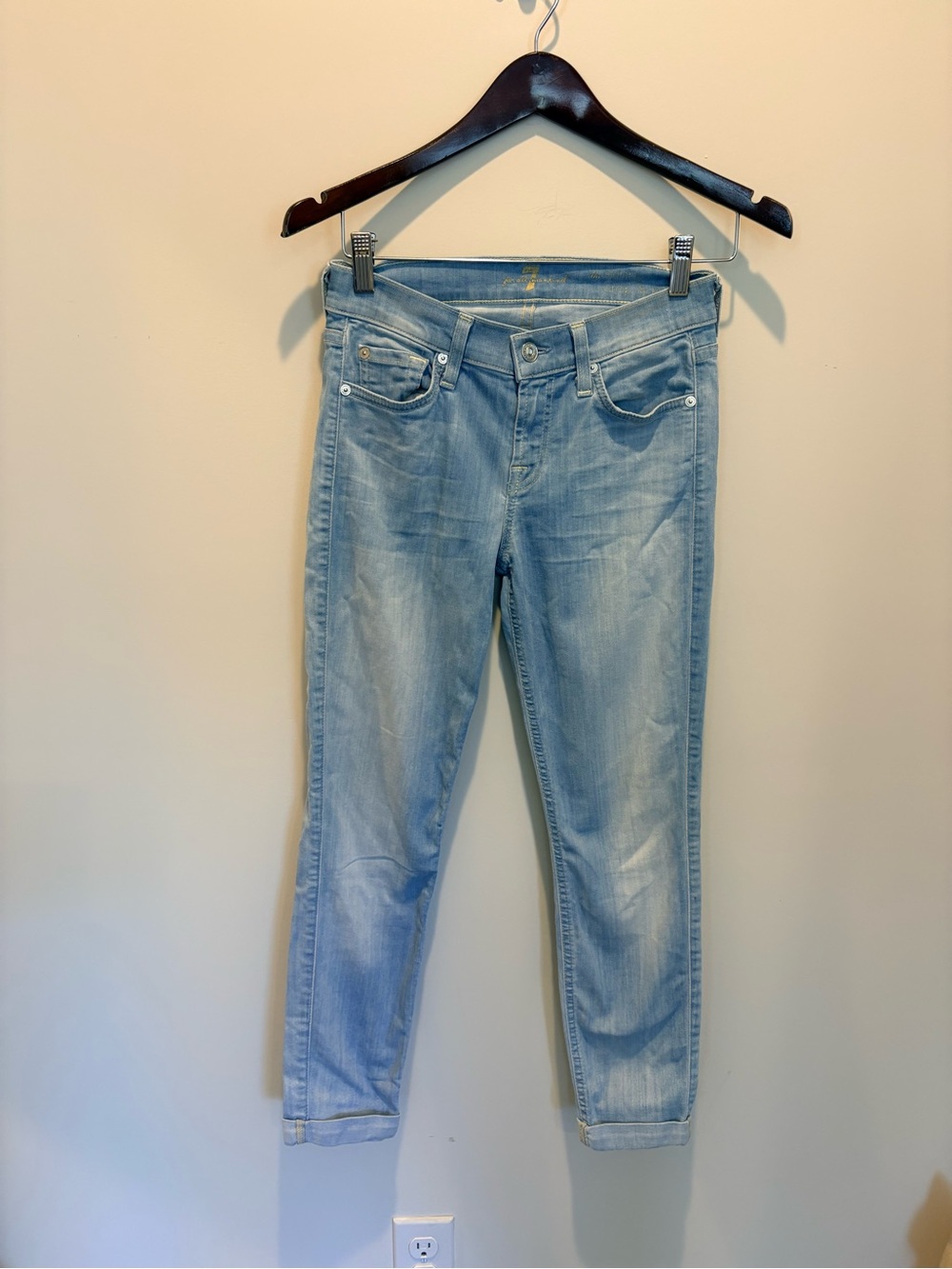 7 For All Mankind Light Blue “The Skinny Crop & Roll Jeans”